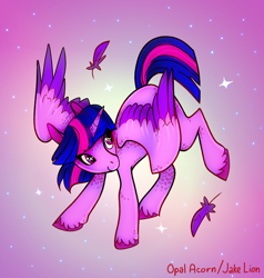 Size: 4500x4728 | Tagged: safe, artist:docwario, artist:opalacorn, derpibooru import, twilight sparkle, twilight sparkle (alicorn), alicorn, pony, collaboration, absurd resolution, eye clipping through hair, feather, female, looking back, mare, smiling, solo, spread wings, twitober, wings