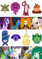 Size: 4096x5791 | Tagged: safe, derpibooru import, adagio dazzle, fluttershy, grogar, meadowbrook, princess celestia, starlight glimmer, wallflower blush, zecora, alicorn, earth pony, pegasus, pony, sheep, unicorn, zebra, better together, equestria girls, forgotten friendship, sunset's backstage pass!, absurd resolution, eye, female, goop, hand, harp, male, mare, musical instrument, plant, potion, ram, stallion, symbol, the owl house