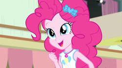 Size: 3410x1920 | Tagged: safe, derpibooru import, screencap, pinkie pie, constructive criticism, constructive criticism: pinkie pie, equestria girls, equestria girls series, clothes, cute, cutie mark, cutie mark on clothes, diapinkes, female, geode of sugar bombs, high res, jewelry, magical geodes, necklace, open mouth, open smile, smiling, solo, tanktop