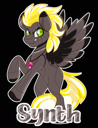 Size: 1280x1664 | Tagged: safe, artist:missmele-madness, derpibooru import, oc, oc:synth, pegasus, pony, black background, male, simple background, solo, stallion