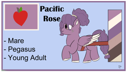 Size: 1192x670 | Tagged: safe, artist:schumette14, derpibooru import, oc, oc:pacific rose, pegasus, pony, alternate universe, apple, female, food, mare, multiverse, offspring, parent:big macintosh, parent:marble pie, parents:marblemac, solo