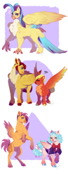 Size: 1700x4400 | Tagged: safe, artist:theartfox2468, derpibooru import, cozy glow, flash magnus, princess skystar, scootaloo, short fuse, hippogriff, pegasus, pony, my little pony: the movie, alternate hairstyle, angry, annoyed, beard, bipedal, bowtie, chest fluff, clothes, coat markings, description is relevant, dress, ear piercing, earring, easter egg, facial hair, female, grin, gritted teeth, headcanon, headcanon in the description, jewelry, male, mare, missing cutie mark, older, older cozy glow, older scootaloo, piercing, redesign, size difference, smiling, stallion, trans male, transgender, unshorn fetlocks, when you see it