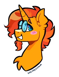 Size: 406x532 | Tagged: safe, artist:shyshyoctavia, derpibooru import, sunburst, pony, unicorn, blushing, bust, chest fluff, looking at you, smiling, solo