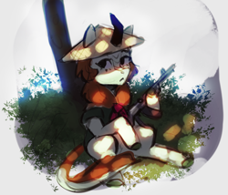 Size: 1652x1415 | Tagged: safe, artist:mrscroup, derpibooru import, autumn blaze, kirin, ak, ak-47, assault rifle, female, gun, jungle, rifle, solo, vietcong, vietnam war, weapon