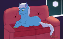 Size: 7480x4664 | Tagged: safe, artist:discbreaker100, derpibooru import, oc, oc only, earth pony, absurd file size, absurd resolution, male, moon, night, sofa, solo, stallion, thinking, window