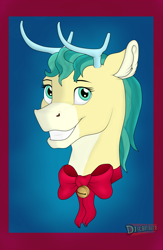 Size: 2186x3358 | Tagged: safe, artist:discbreaker100, derpibooru import, alice the reindeer, deer, reindeer, bow, bust, smiling, solo