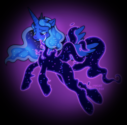 Size: 1966x1932 | Tagged: safe, artist:immunefox, derpibooru import, princess luna, tantabus, alicorn, pony, do princesses dream of magic sheep, crying, digital art, fanart, floating, procreate app, sad, simple background, solo