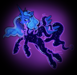 Size: 1966x1932 | Tagged: safe, artist:immunefox, derpibooru import, princess luna, tantabus, alicorn, pony, do princesses dream of magic sheep, crying, digital art, fanart, floating, procreate app, sad, simple background, solo