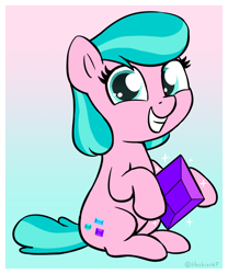 Size: 1060x1276 | Tagged: safe, artist:heretichesh, derpibooru import, aquamarine, earth pony, pony, female, filly, gem, grin, smiling, solo