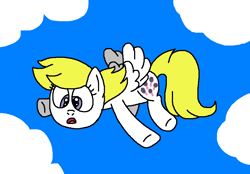 Size: 893x623 | Tagged: safe, artist:brobbol, derpibooru import, surprise, pegasus, pony, fanfic:the pony who could fly, g1, g4, aaaaaaahhhhh, cloud, cloudy, falling, female, g1 to g4, generation leap, mare, open mouth, screaming, sky, surprise can fly, surprise can't fly, this will end in property damage