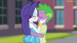 Size: 3640x2048 | Tagged: safe, artist:georgegarza01, derpibooru import, rarity, spike, human, equestria girls, blushing, eyes closed, female, geode of shielding, hand on cheek, holding each other, human spike, humanized, kissing, magical geodes, male, rarity peplum dress, shipping, show accurate, sparity, story included, straight