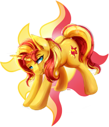 Size: 4000x4700 | Tagged: safe, artist:hemastral, derpibooru import, sunset shimmer, pony, unicorn, absurd resolution, colored pupils, cutie mark background, female, mare, simple background, solo, transparent background