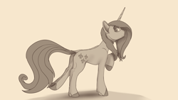 Size: 3840x2160 | Tagged: safe, artist:tenebrisnoctus, derpibooru import, fleur-de-lis, pony, unicorn, female, mare, monochrome, profile, raised hoof, raised leg, sketch, solo, underhoof