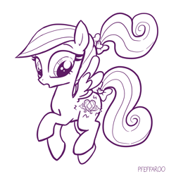 Size: 1679x1679 | Tagged: safe, artist:pfeffaroo, derpibooru import, princess cadance, pegasus, pony, bow, cute, cutedance, hair bow, monochrome, pegasus cadance, solo, tail, tail bow, younger