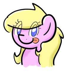 Size: 1404x1520 | Tagged: safe, artist:zombietator, derpibooru import, oc, oc:claire, earth pony, pony, :p, bust, earth pony oc, eye clipping through hair, eyelashes, female, mare, simple background, smiling, solo, tongue, tongue out, white background