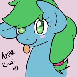 Size: 3000x3000 | Tagged: safe, artist:zombietator, derpibooru import, oc, oc only, earth pony, pony, :p, blush sticker, blushing, bust, earth pony oc, eyelashes, female, mare, simple background, smiling, solo, tongue, tongue out