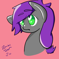 Size: 5000x5000 | Tagged: safe, artist:zombietator, derpibooru import, oc, oc only, earth pony, pony, bust, earth pony oc, eyelashes, pink background, signature, simple background, smiling, solo