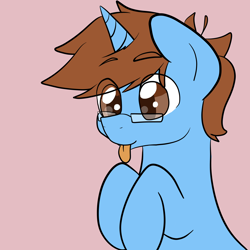 Size: 5000x5000 | Tagged: safe, artist:zombietator, derpibooru import, oc, oc only, oc:wolfie, pony, unicorn, :p, bust, glasses, male, simple background, smiling, solo, stallion, tongue, tongue out