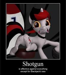 Size: 756x861 | Tagged: safe, derpibooru import, edit, oc, oc only, oc:blackjack, pony, unicorn, fallout equestria, fallout equestria: project horizons, 3d, butt, demotivational poster, fanfic art, featureless crotch, female, flank, gritted teeth, literal butthurt, looking back, meme, pain, plot, raised tail, rear, shocked, shocked expression, solo, source filmmaker, tail, this ended in pain, this is going to hurt, wide eyes