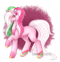 Size: 1280x1323 | Tagged: safe, artist:sombralicious, derpibooru import, oc, oc only, oc:strawberry quinn, earth pony, pony, female, raised hoof, raised leg, simple background, solo, transparent background
