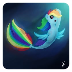 Size: 4096x4096 | Tagged: safe, artist:jearknds, derpibooru import, rainbow dash, seapony (g4), blue background, crepuscular rays, cute, dorsal fin, female, fin wings, fins, fish tail, flowing mane, flowing tail, ocean, open mouth, pink eyes, seaponified, seapony rainbow dash, signature, simple background, smiling, solo, species swap, sunlight, swimming, tail, underwater, water, wings