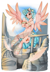 Size: 1280x1833 | Tagged: safe, artist:jennobasilicum, derpibooru import, cozy glow, pegasus, pony, feather, female, flying, mare, older, older cozy glow, solo