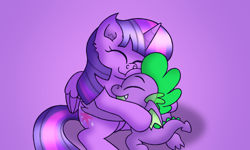 Size: 3000x1800 | Tagged: safe, artist:iceflower99, derpibooru import, spike, twilight sparkle, twilight sparkle (alicorn), alicorn, dragon, pony, cheek squish, cute, eyes closed, female, hug, male, mama twilight, mare, smiling, spikabetes, spikelove, squishy cheeks, twiabetes, winged spike, wings