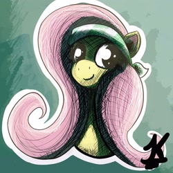 Size: 3000x3000 | Tagged: safe, artist:jearknds, derpibooru import, fluttershy, pegasus, pony, bandana, bust, female, headband, portrait, smiling, solo