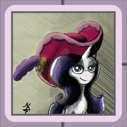 Size: 4092x4096 | Tagged: safe, artist:jearknds, derpibooru import, rarity, pony, unicorn, bust, female, hat, solo