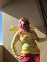 Size: 2121x2828 | Tagged: safe, artist:everydayery5, derpibooru import, fluttershy, human, .mov, blood, blood stains, clothes, cosplay, costume, fluttershed, irl, photo, shed.mov, solo