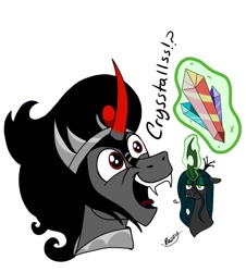 Size: 1046x1156 | Tagged: safe, artist:dragonthecreeper1, derpibooru import, king sombra, queen chrysalis, changeling, pony, unicorn, chrysombra, crystal, female, male, shipping, simple background, straight, that pony sure does love crystals, white background