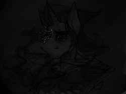 Size: 2048x1544 | Tagged: safe, artist:sombershadows, derpibooru import, king sombra, anthro, unicorn, crying, crystal, dark, grayscale, inktober, inktober 2021, male, monochrome, reformed sombra, shadow, solo, stallion