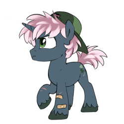 Size: 680x680 | Tagged: safe, artist:jewellier, derpibooru import, oc, oc only, oc:clover patch, pony, unicorn, cap, hat, male, oda 997, simple background, stallion, young