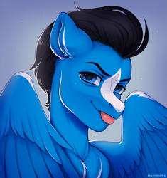 Size: 2941x3127 | Tagged: safe, artist:muhomora, derpibooru import, oc, oc:enduro elite, pony, unicorn, bust, grin, head, portrait, smiling, tongue, tongue out