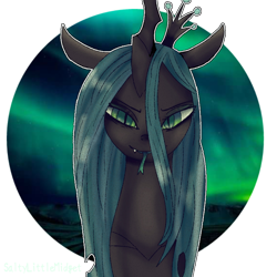 Size: 768x768 | Tagged: safe, artist:saltytangerine, derpibooru import, queen chrysalis, changeling, bust, circle background, female, simple background, solo, tongue, tongue out, transparent background