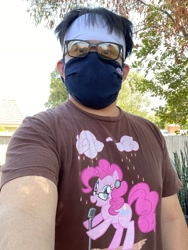 Size: 2316x3088 | Tagged: safe, derpibooru import, pinkie pie, human, chocolate, chocolate milk, clothes, cotton candy, glasses, irl, irl human, mask, milk, photo, selfie, shirt