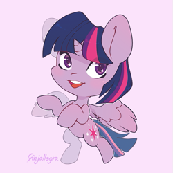 Size: 559x559 | Tagged: safe, artist:ginjallegra, derpibooru import, twilight sparkle, twilight sparkle (alicorn), alicorn, pony, chibi, cute, female, looking at you, mare, simple background, solo, twiabetes, wings