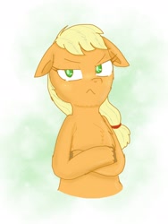 Size: 1536x2048 | Tagged: safe, artist:princessmufnart, derpibooru import, applejack, earth pony, pony, applejack is not amused, crossed hooves, ears, floppy ears, frown, looking at you, pouting, solo, unamused