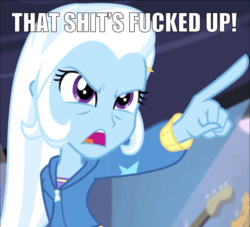 Size: 960x871 | Tagged: safe, edit, edited screencap, editor:undeadponysoldier, screencap, trixie, equestria girls, >:c, angry, clothes, drama, female, jacket, looking at you, open mouth, pointing, pointing at you, rage quit, reaction image, solo, trixie is not amused, unamused, vulgar, website