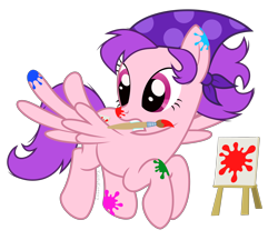 Size: 6000x5190 | Tagged: safe, artist:kaitykat117, derpibooru import, oc, oc only, oc:painterly gesso, pegasus, pony, absurd resolution, base used, female, flying, frown, mare, mouth hold, paint, paintbrush, pegasus oc, simple background, solo, spread wings, transparent background, vector, wings