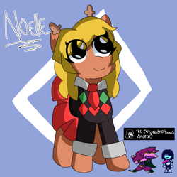 Size: 2397x2388 | Tagged: safe, artist:juanluuis8, derpibooru import, pony, deltarune, god fucking damnit kris where the fuck are we, hair, kris, meme, noelle holiday, ponified, susie