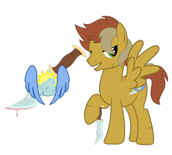 Size: 2000x1801 | Tagged: safe, artist:kaitykat117, derpibooru import, oc, oc only, oc:maximus pride(kaitykat), pegasus, pony, base used, blood, grin, knife, male, pegasus oc, simple background, smiling, solo, spread wings, stallion, transparent background, vector, wings