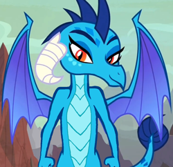 Size: 1026x992 | Tagged: safe, derpibooru import, edit, edited screencap, screencap, princess ember, dragon, sweet and smoky, dragon lands, looking at you, smiling, solo