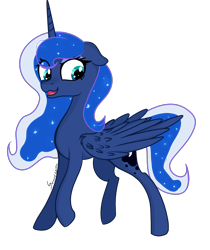 Size: 1836x2188 | Tagged: safe, artist:herusann, derpibooru import, princess luna, alicorn, pony, ethereal mane, eyelashes, female, horn, mare, simple background, smiling, solo, starry mane, transparent background, wings