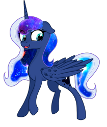 Size: 1836x2188 | Tagged: safe, alternate version, artist:herusann, derpibooru import, princess luna, alicorn, pony, ethereal mane, eyelashes, female, galaxy mane, horn, mare, simple background, smiling, solo, transparent background, wings