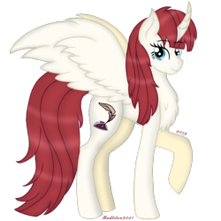 Size: 768x768 | Tagged: safe, artist:madlilon2051, derpibooru import, oc, oc only, oc:fausticorn, alicorn, pony, alicorn oc, chest fluff, curved horn, eyelashes, female, horn, looking at you, mare, raised hoof, raised leg, simple background, smiling, solo, transparent background, wings