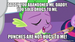 Size: 800x450 | Tagged: safe, derpibooru import, edit, edited screencap, screencap, rarity, spike, twilight sparkle, twilight sparkle (alicorn), alicorn, dragon, best gift ever, bob's burgers, caption, image macro, male, solo focus, text