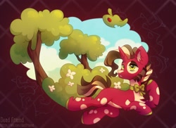 Size: 2560x1862 | Tagged: safe, artist:dedfriend, derpibooru import, oc, oc only, insect, ladybug, pony, unicorn, bow, leaf, male, solo, stallion, tree