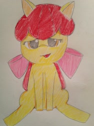 Size: 769x1024 | Tagged: safe, artist:おーりん, derpibooru import, apple bloom, earth pony, pony, female, filly, foal, solo, traditional art