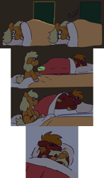 Size: 1478x2508 | Tagged: safe, artist:tezzbot, derpibooru import, applejack, big macintosh, earth pony, pony, bed, blanket, brother and sister, colt, colt big macintosh, comforting, comic, crying, female, filly, filly applejack, foal, hug, lying down, male, siblings, younger